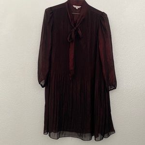 nanette lepore shimmery burgundy/black tie neck pleated dress